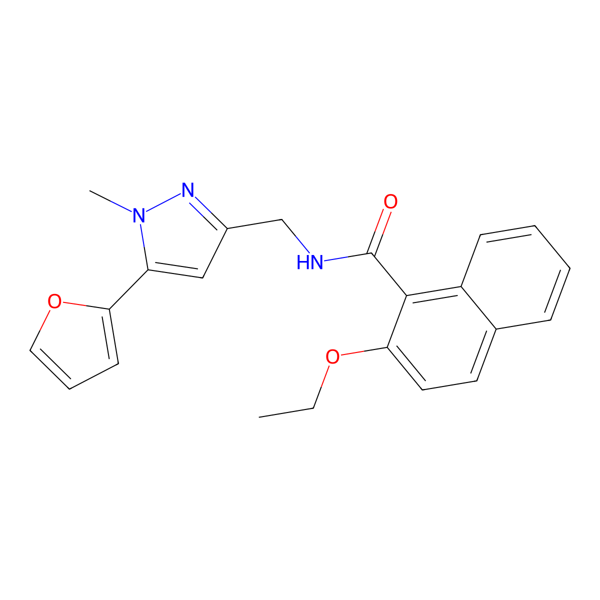 2-ethoxy-N-((5-(furan-2-yl)-1-methyl-1H-pyrazol-3-yl)methyl)-1-naphthamide molecular structure, CAS 1421442-16-1