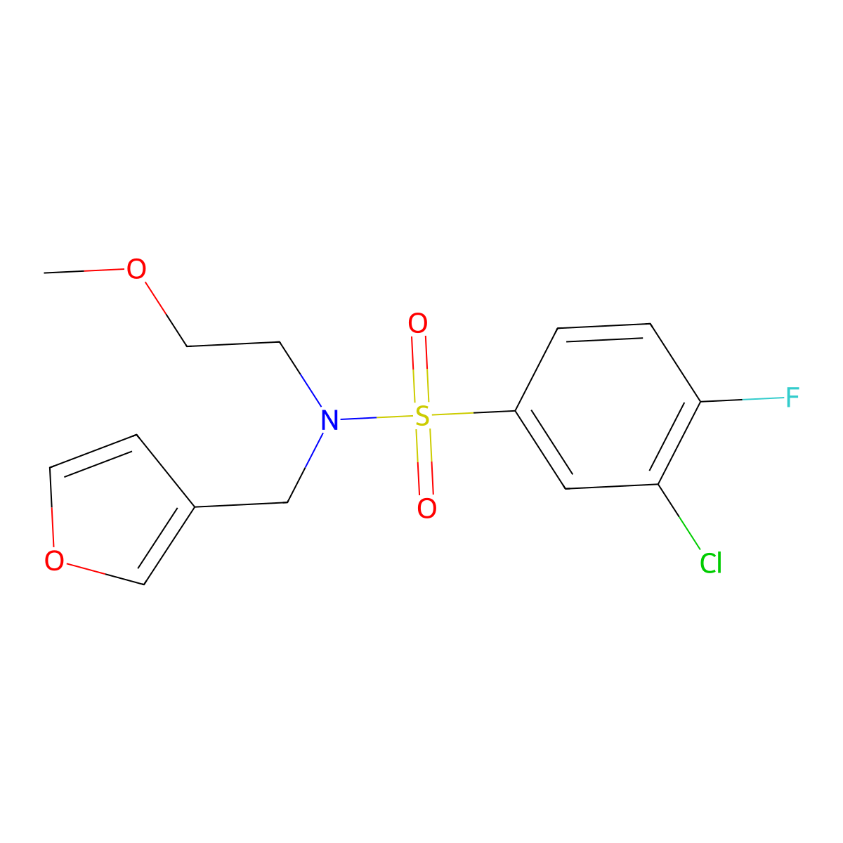 3-chloro-4-fluoro-N-(furan-3-ylmethyl)-N-(2-methoxyethyl)benzenesulfonamide molecular structure, CAS 1421442-18-3