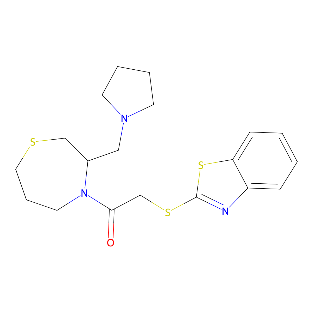 2-(Benzo[d]thiazol-2-ylthio)-1-(3-(pyrrolidin-1-ylmethyl)-1,4-thiazepan-4-yl)ethanone molecular structure, CAS 1421442-26-3