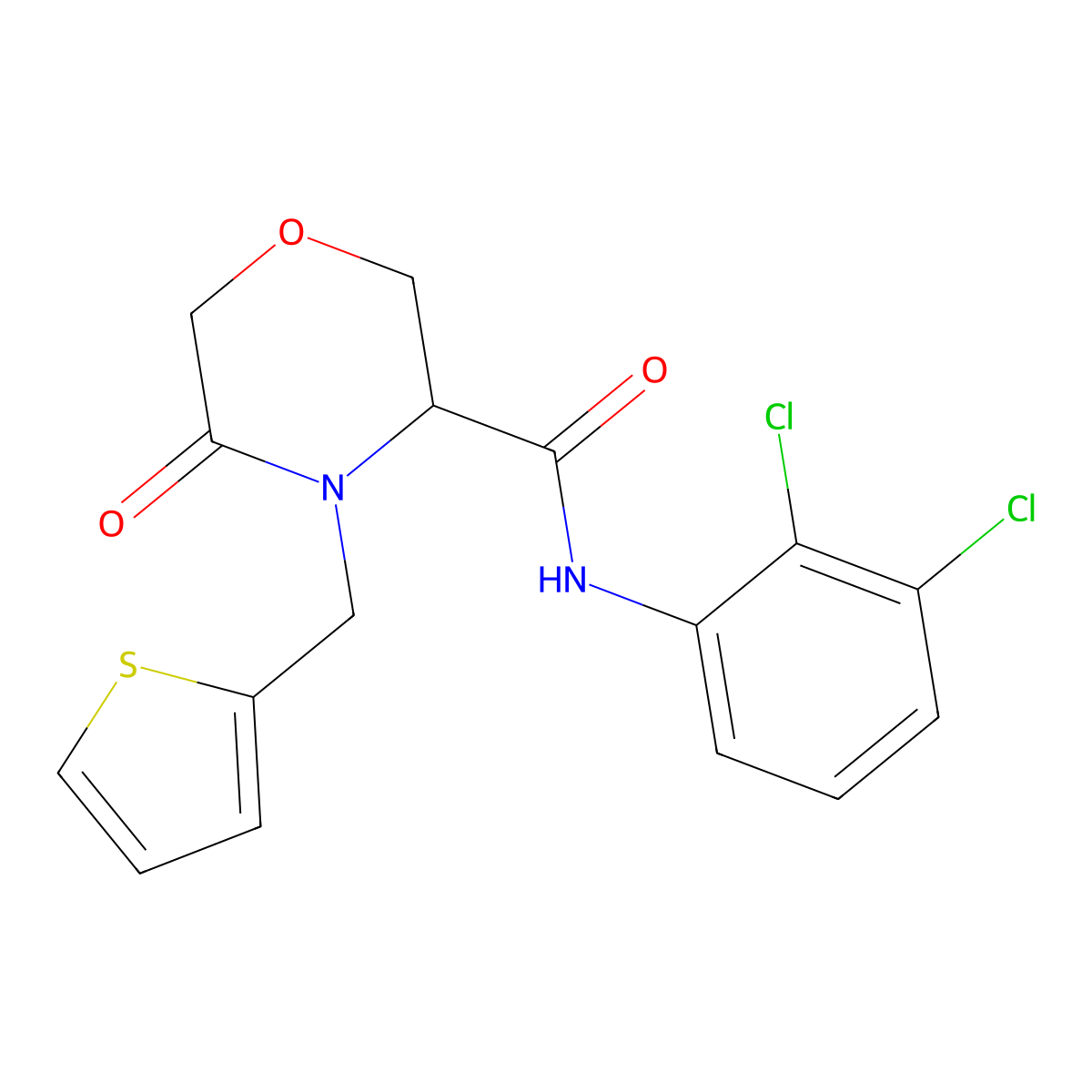 N-(2,3-dichlorophenyl)-5-oxo-4-(thiophen-2-ylmethyl)morpholine-3-carboxamide molecular structure, CAS 1421442-37-6