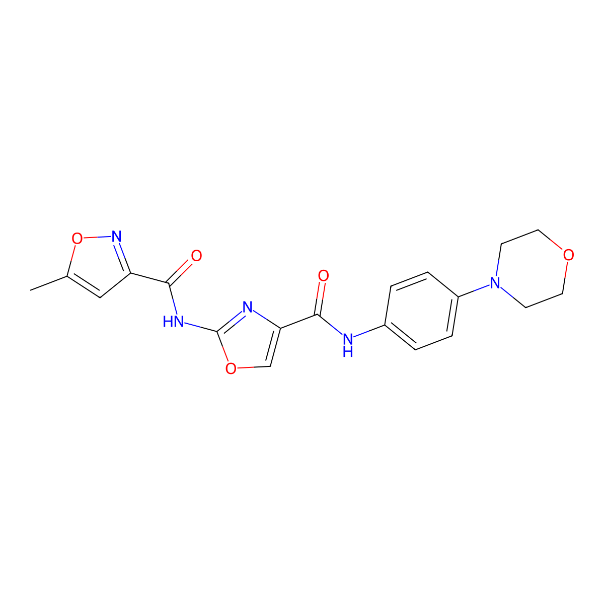 5-methyl-N-(4-((4-morpholinophenyl)carbamoyl)oxazol-2-yl)isoxazole-3-carboxamide molecular structure, CAS 1421442-40-1