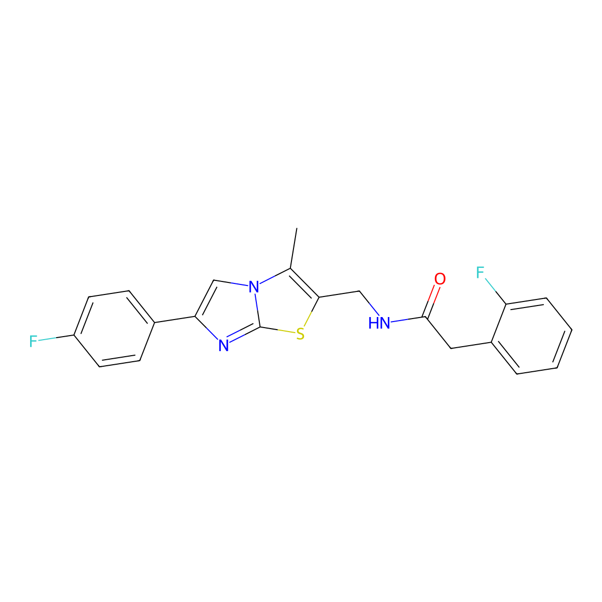 2-(2-fluorophenyl)-N-((6-(4-fluorophenyl)-3-methylimidazo[2,1-b]thiazol-2-yl)methyl)acetamide molecular structure, CAS 1421442-44-5
