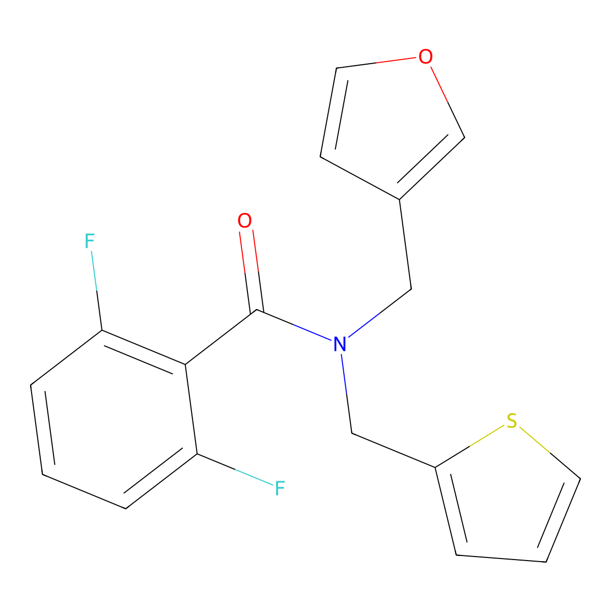 2,6-difluoro-N-(furan-3-ylmethyl)-N-(thiophen-2-ylmethyl)benzamide molecular structure, CAS 1421442-46-7