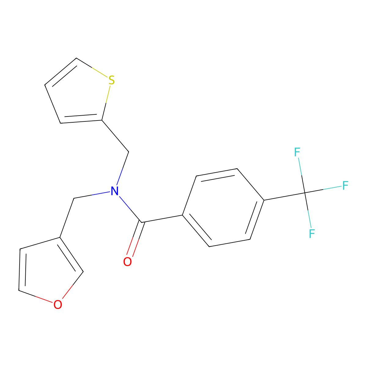 N-(furan-3-ylmethyl)-N-(thiophen-2-ylmethyl)-4-(trifluoromethyl)benzamide molecular structure, CAS 1421442-49-0