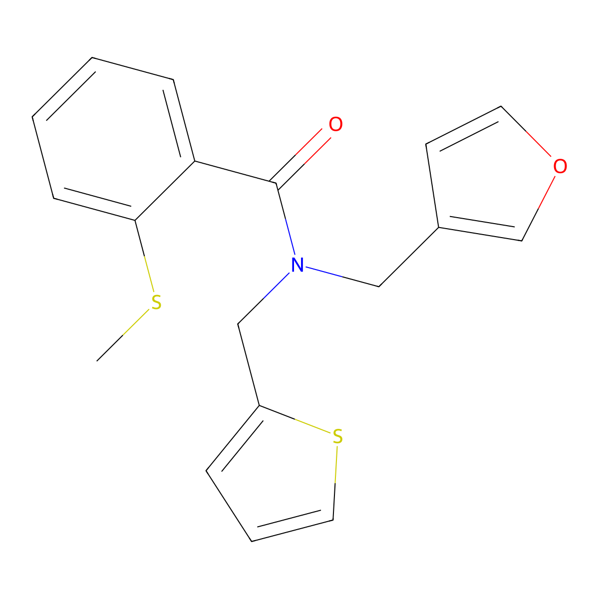 N-(furan-3-ylmethyl)-2-(methylthio)-N-(thiophen-2-ylmethyl)benzamide molecular structure, CAS 1421442-54-7