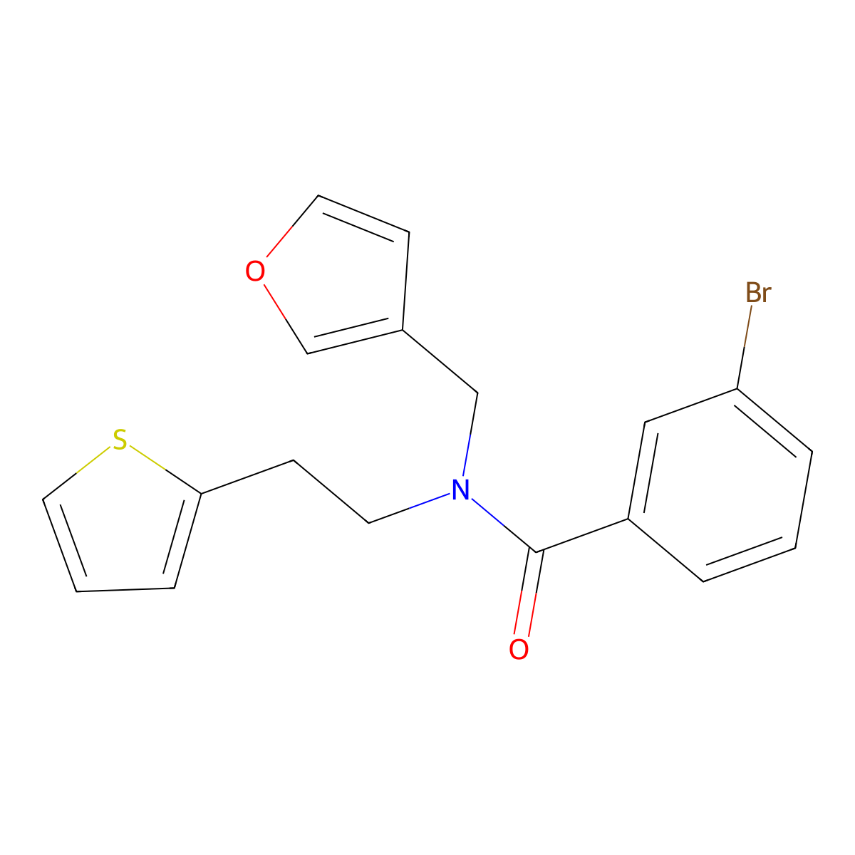 3-bromo-N-(furan-3-ylmethyl)-N-(2-(thiophen-2-yl)ethyl)benzamide molecular structure, CAS 1421442-59-2
