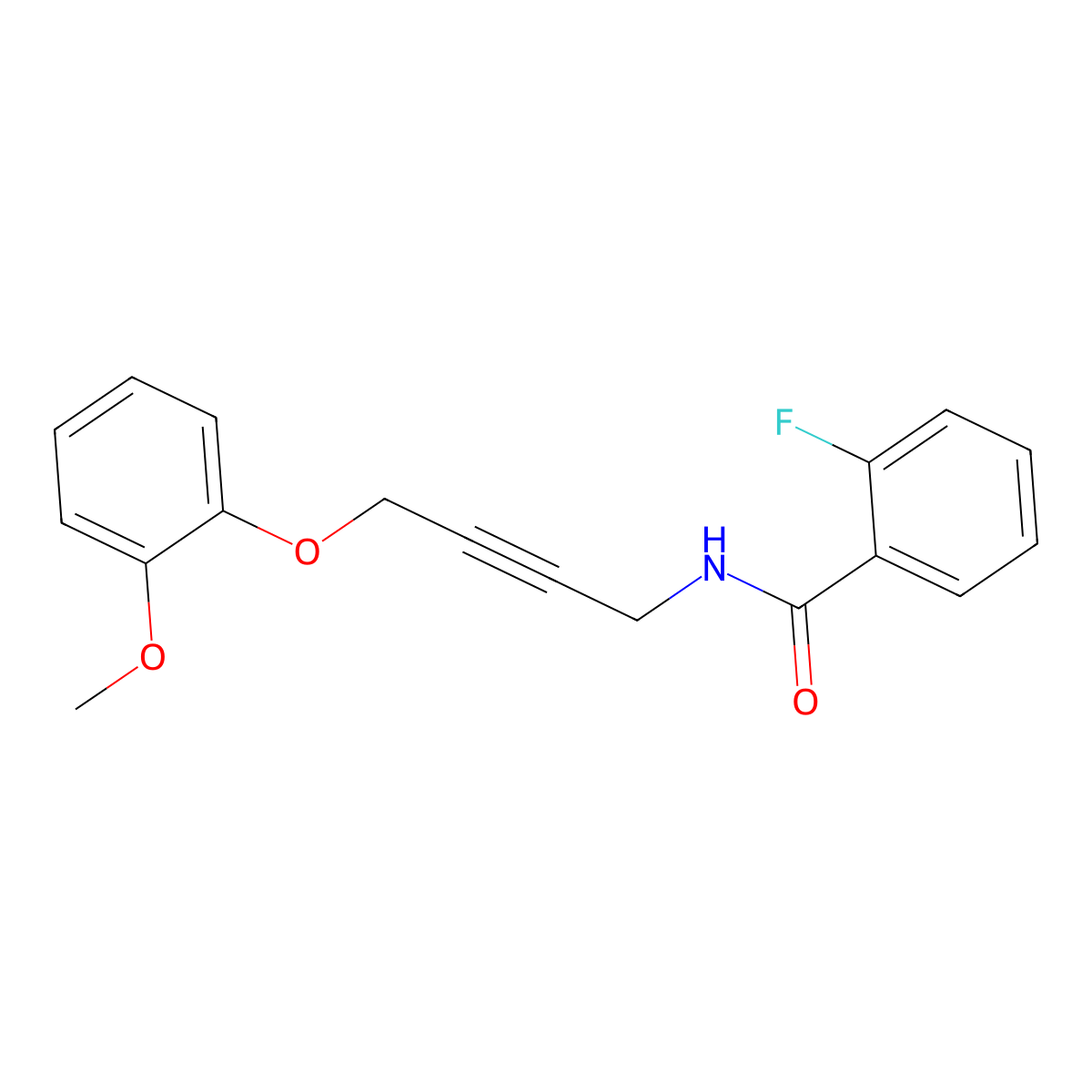 2-fluoro-N-(4-(2-methoxyphenoxy)but-2-yn-1-yl)benzamide molecular structure, CAS 1421442-63-8
