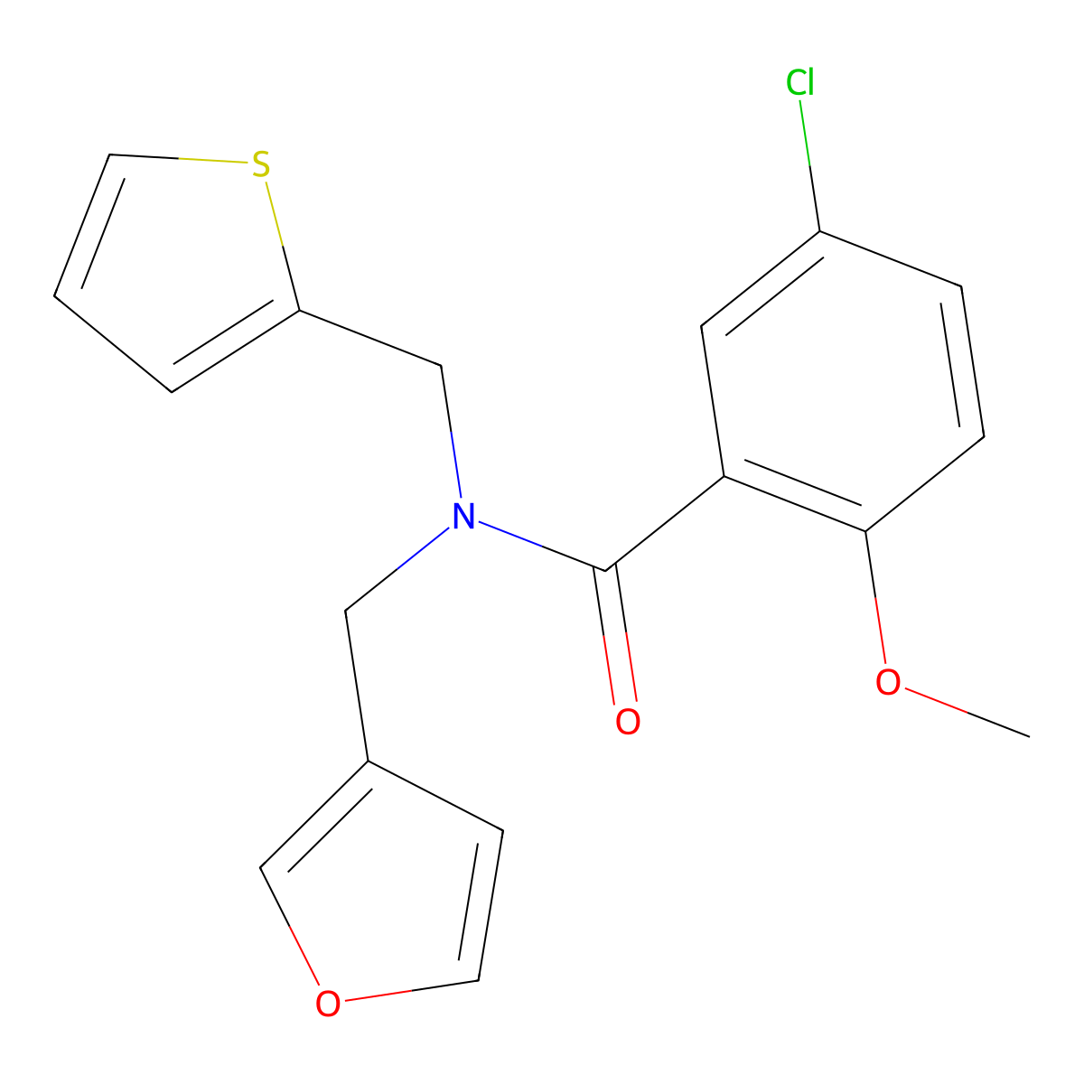 5-chloro-N-(furan-3-ylmethyl)-2-methoxy-N-(thiophen-2-ylmethyl)benzamide molecular structure, CAS 1421442-64-9