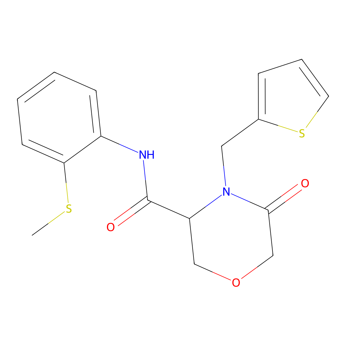 N-(2-(methylthio)phenyl)-5-oxo-4-(thiophen-2-ylmethyl)morpholine-3-carboxamide molecular structure, CAS 1421442-66-1