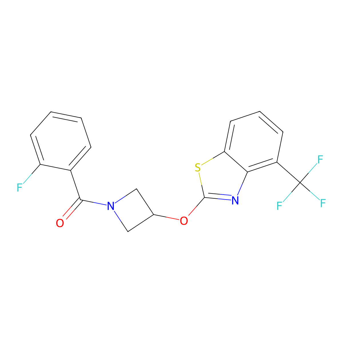 (2-Fluorophenyl)(3-((4-(trifluoromethyl)benzo[d]thiazol-2-yl)oxy)azetidin-1-yl)methanone molecular structure, CAS 1421442-67-2