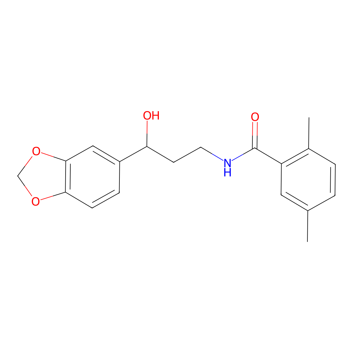 N-(3-(benzo[d][1,3]dioxol-5-yl)-3-hydroxypropyl)-2,5-dimethylbenzamide molecular structure, CAS 1421442-71-8