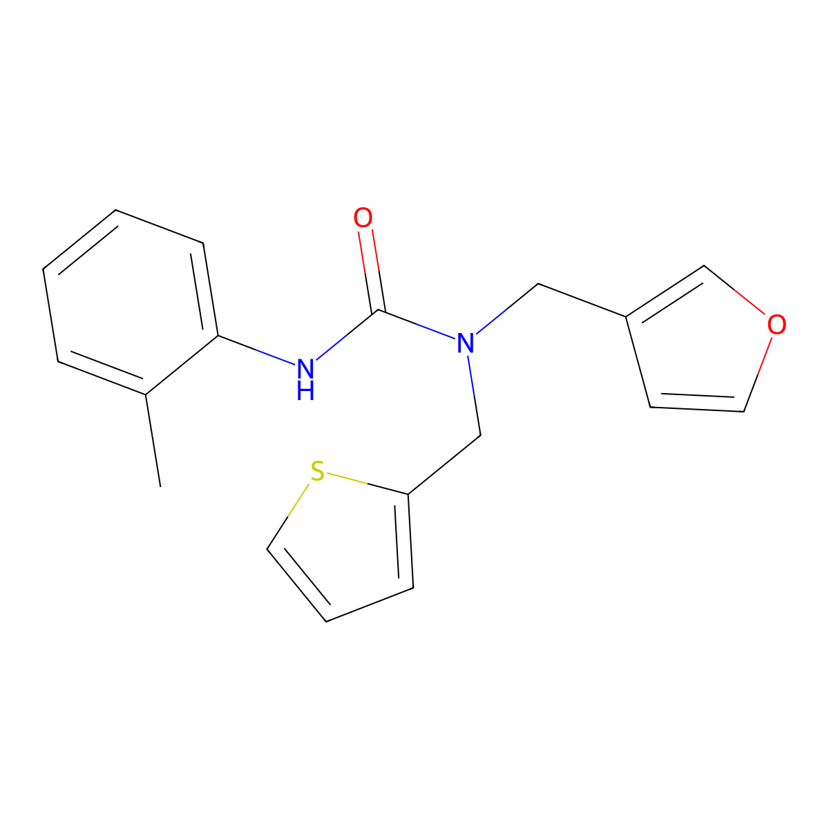 1-(Furan-3-ylmethyl)-1-(thiophen-2-ylmethyl)-3-(o-tolyl)urea molecular structure, CAS 1421442-72-9
