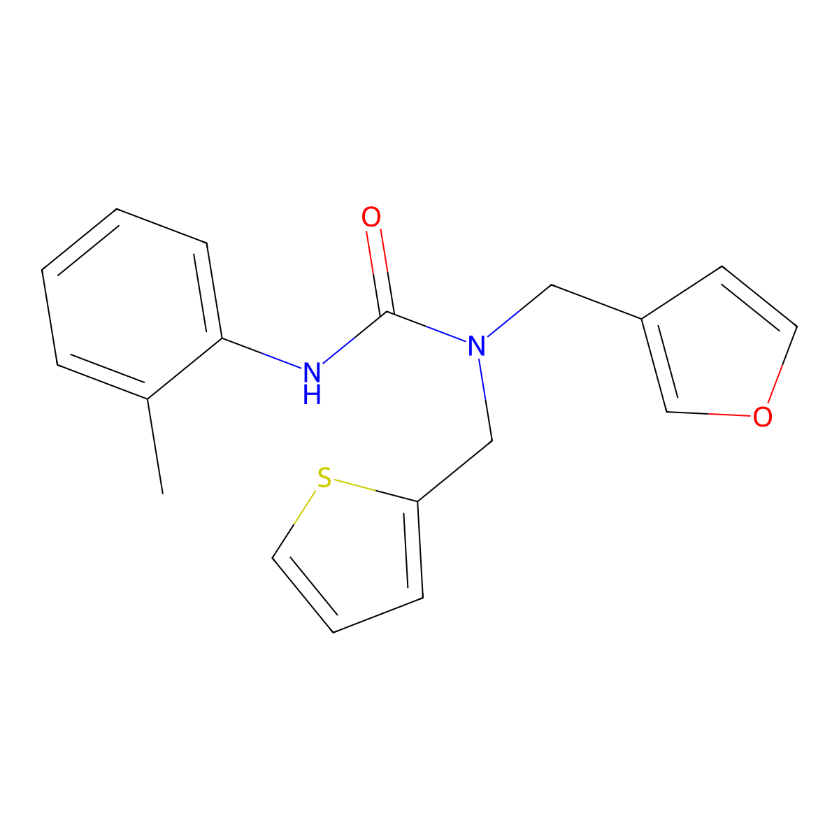 1-(Furan-3-ylmethyl)-1-(thiophen-2-ylmethyl)-3-(o-tolyl)urea molecular structure, CAS 1421442-72-9
