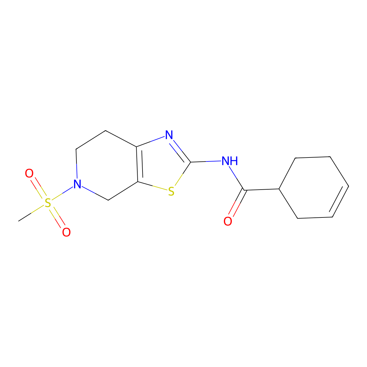 N-(5-(methylsulfonyl)-4,5,6,7-tetrahydrothiazolo[5,4-c]pyridin-2-yl)cyclohex-3-enecarboxamide molecular structure, CAS 1421442-74-1
