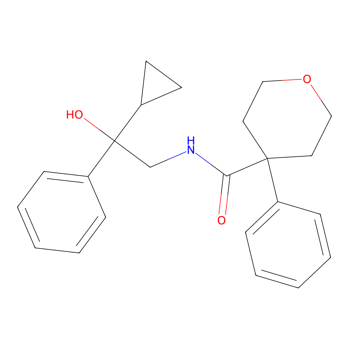 N-(2-cyclopropyl-2-hydroxy-2-phenylethyl)-4-phenyltetrahydro-2H-pyran-4-carboxamide molecular structure, CAS 1421442-75-2