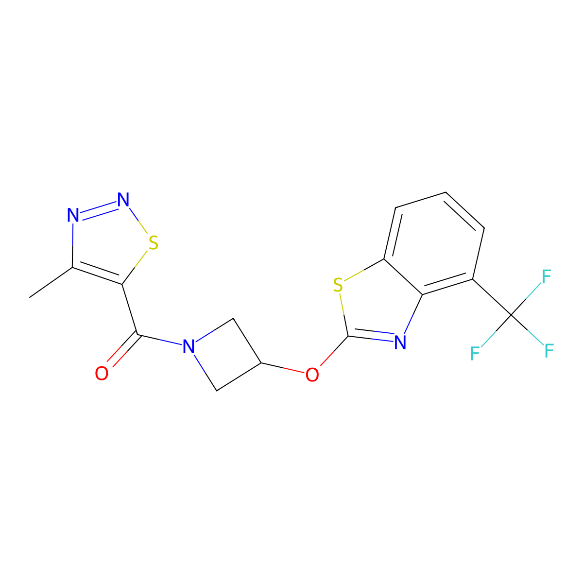 (4-Methyl-1,2,3-thiadiazol-5-yl)(3-((4-(trifluoromethyl)benzo[d]thiazol-2-yl)oxy)azetidin-1-yl)methanone molecular structure, CAS 1421442-76-3