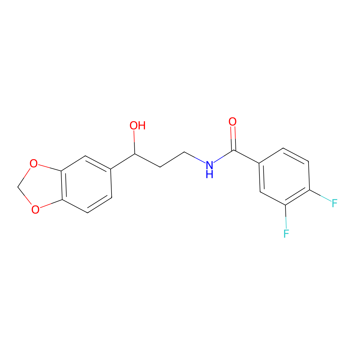 N-(3-(benzo[d][1,3]dioxol-5-yl)-3-hydroxypropyl)-3,4-difluorobenzamide molecular structure, CAS 1421442-77-4