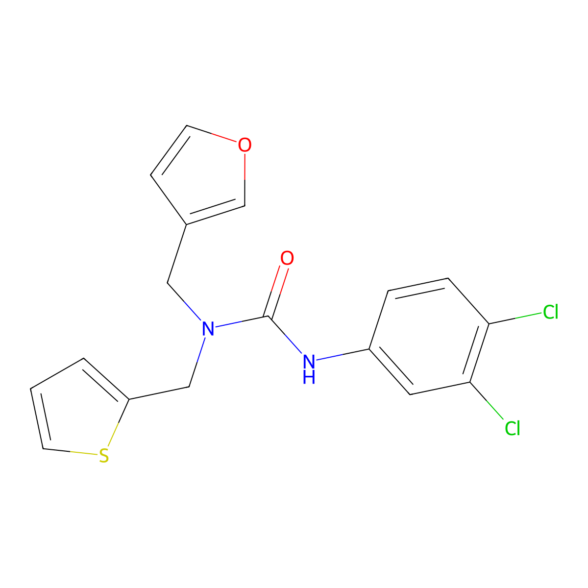 3-(3,4-Dichlorophenyl)-1-(furan-3-ylmethyl)-1-(thiophen-2-ylmethyl)urea molecular structure, CAS 1421442-78-5