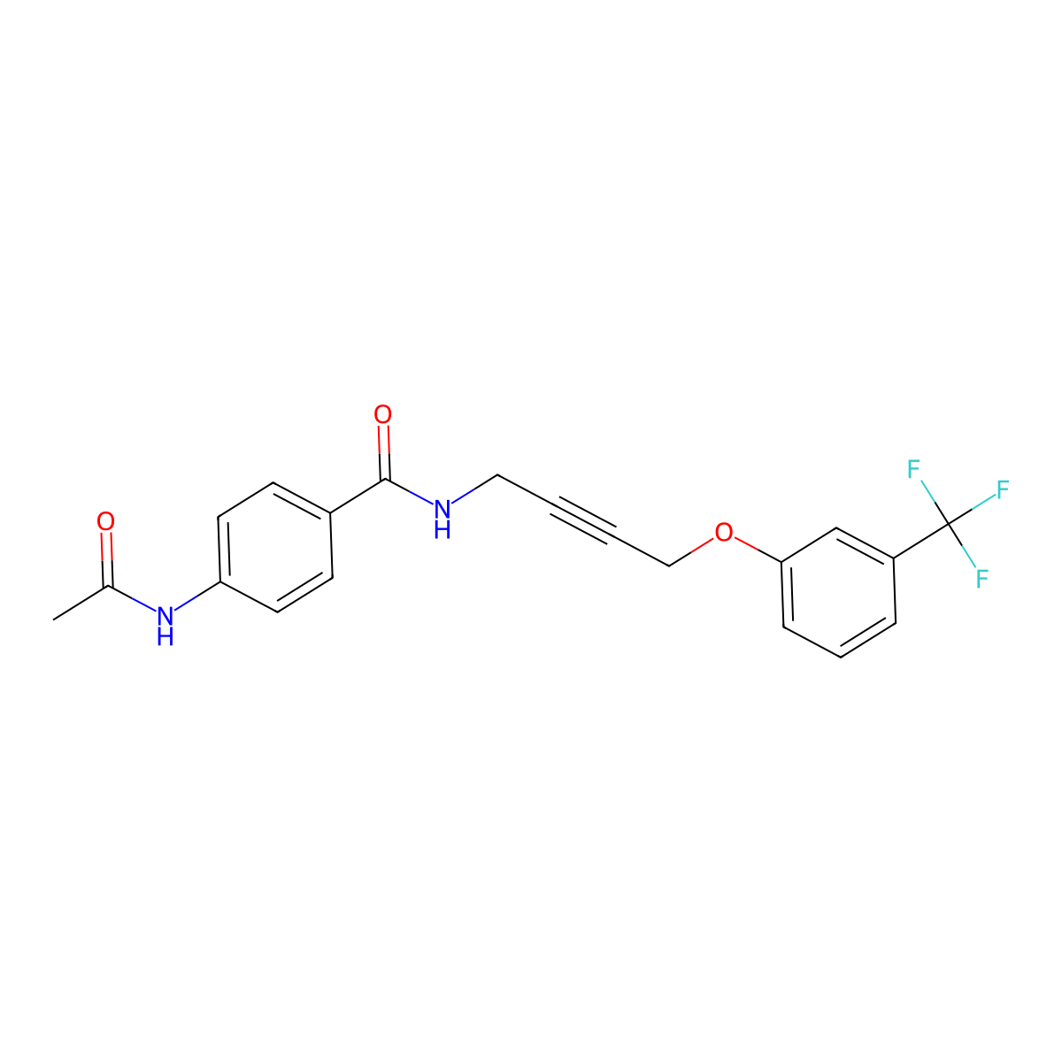4-Acetamido-N-{4-[3-(trifluoromethyl)phenoxy]but-2-YN-1-YL}benzamide molecular structure, CAS 1421442-80-9