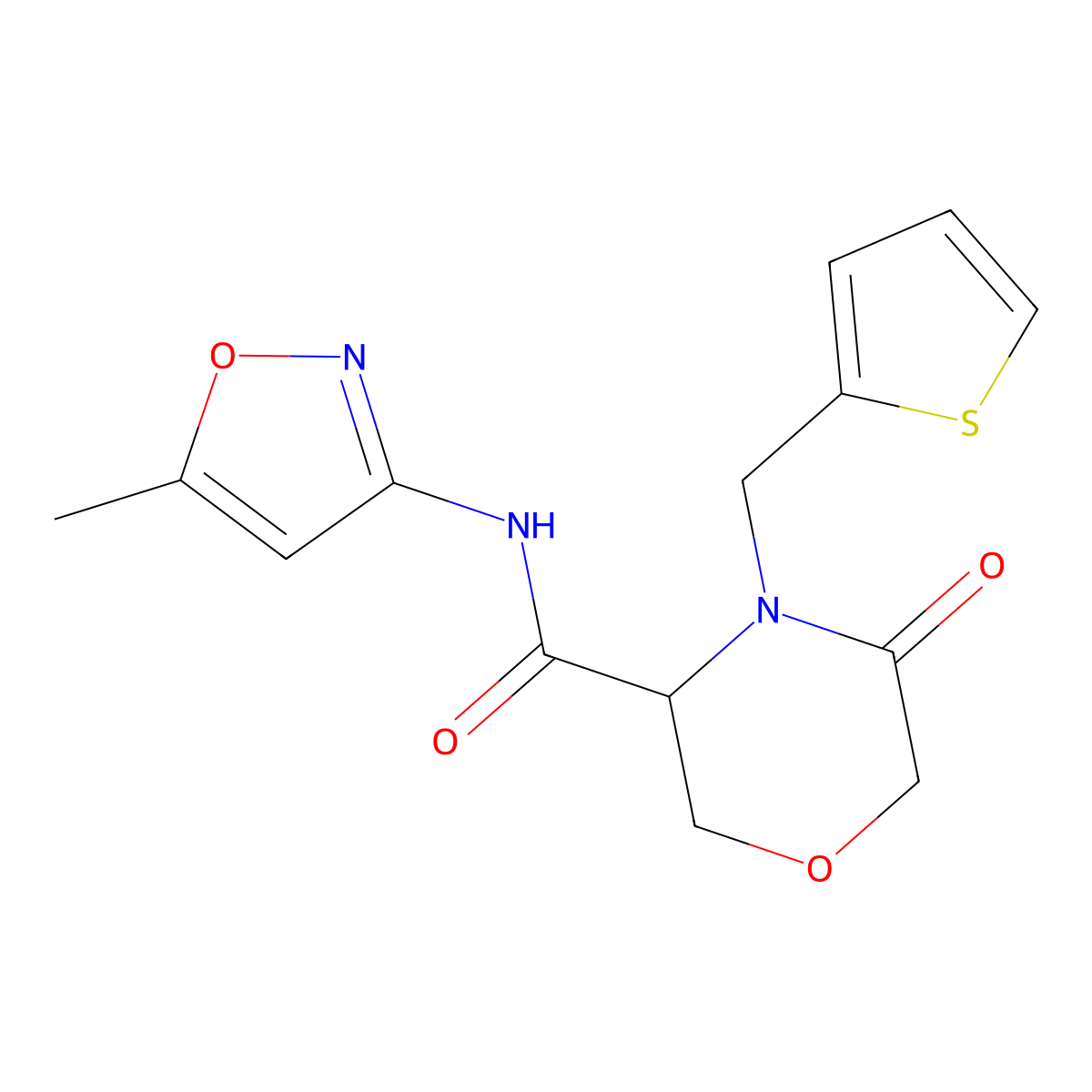 N-(5-methylisoxazol-3-yl)-5-oxo-4-(thiophen-2-ylmethyl)morpholine-3-carboxamide molecular structure, CAS 1421442-82-1