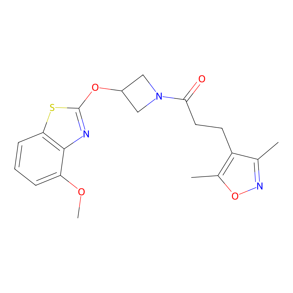 3-(3,5-Dimethylisoxazol-4-yl)-1-(3-((4-methoxybenzo[d]thiazol-2-yl)oxy)azetidin-1-yl)propan-1-one molecular structure, CAS 1421442-84-3