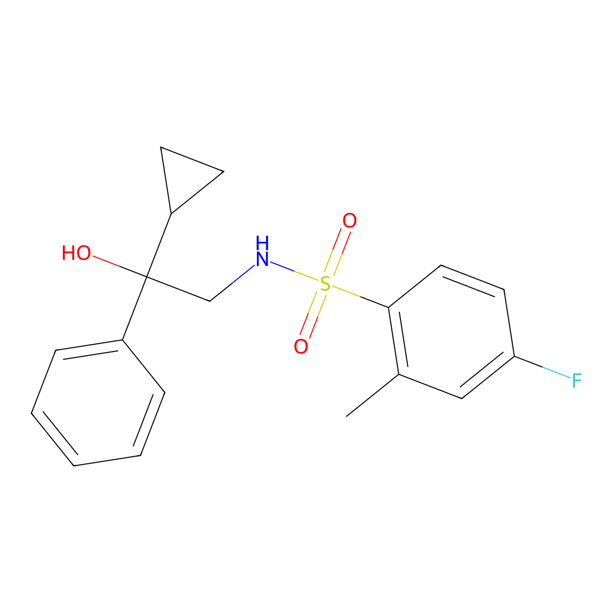 N-(2-cyclopropyl-2-hydroxy-2-phenylethyl)-4-fluoro-2-methylbenzenesulfonamide molecular structure, CAS 1421442-88-7