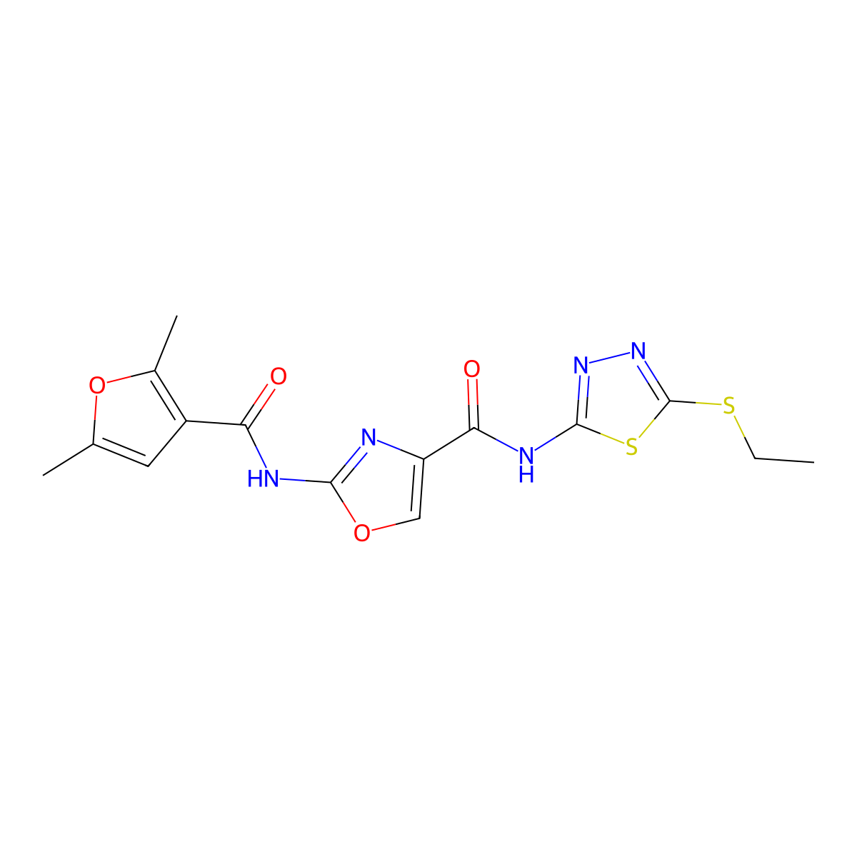 2-(2,5-dimethylfuran-3-carboxamido)-N-(5-(ethylthio)-1,3,4-thiadiazol-2-yl)oxazole-4-carboxamide molecular structure, CAS 1421442-89-8