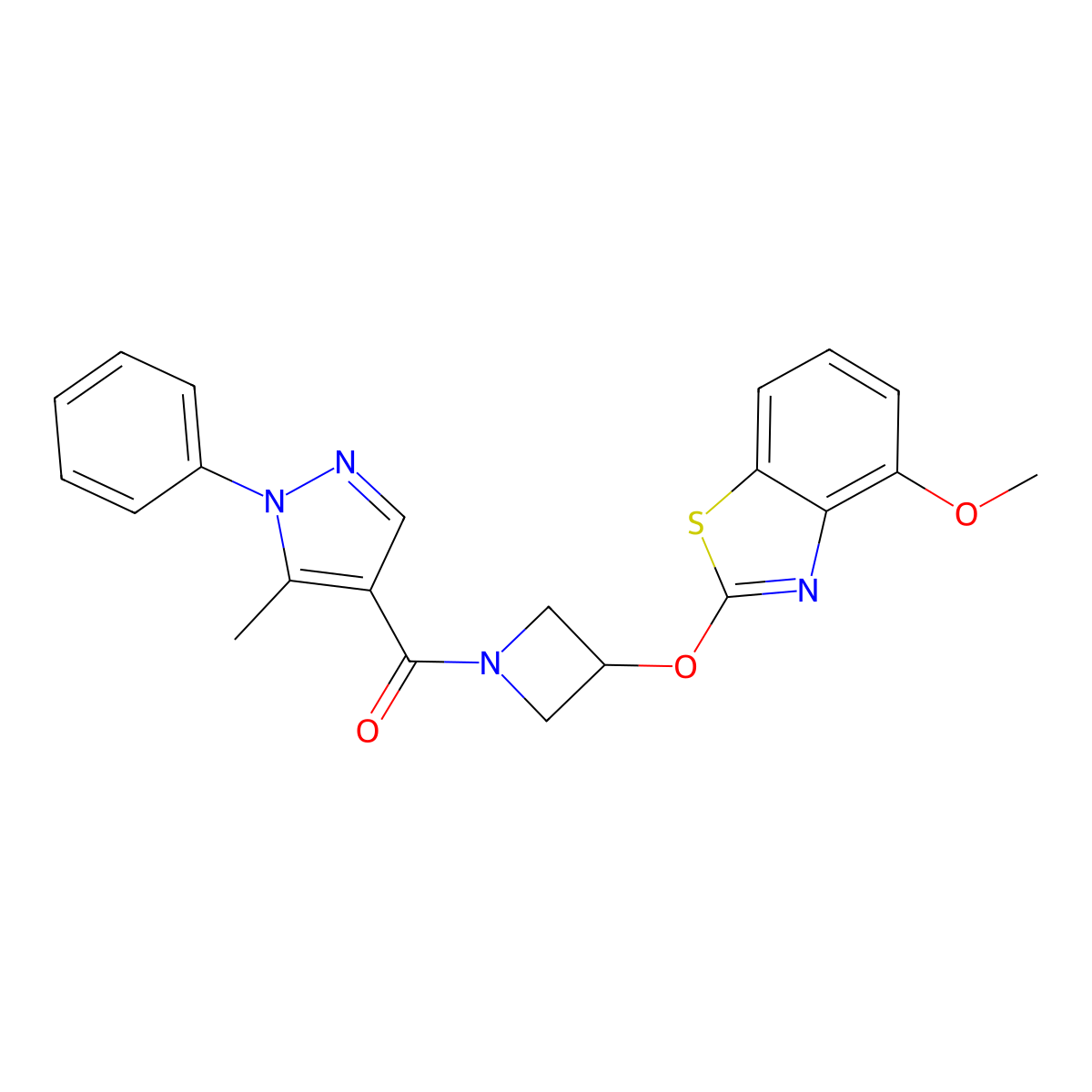 (3-((4-methoxybenzo[d]thiazol-2-yl)oxy)azetidin-1-yl)(5-methyl-1-phenyl-1H-pyrazol-4-yl)methanone molecular structure, CAS 1421442-90-1