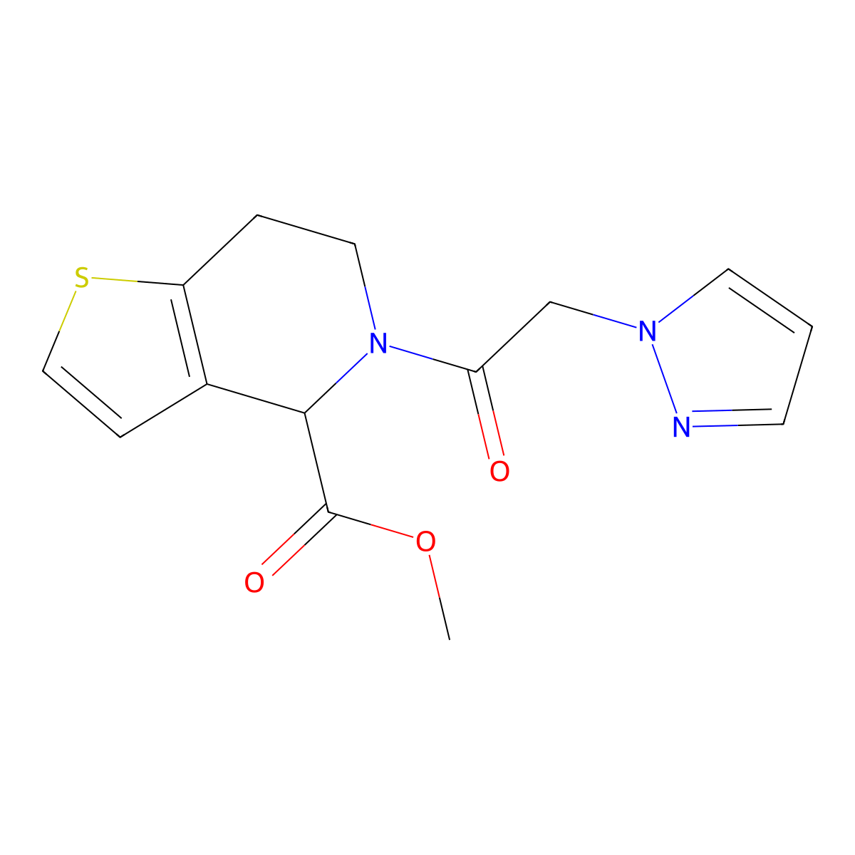 methyl 5-(2-(1H-pyrazol-1-yl)acetyl)-4,5,6,7-tetrahydrothieno[3,2-c]pyridine-4-carboxylate molecular structure, CAS 1421442-91-2