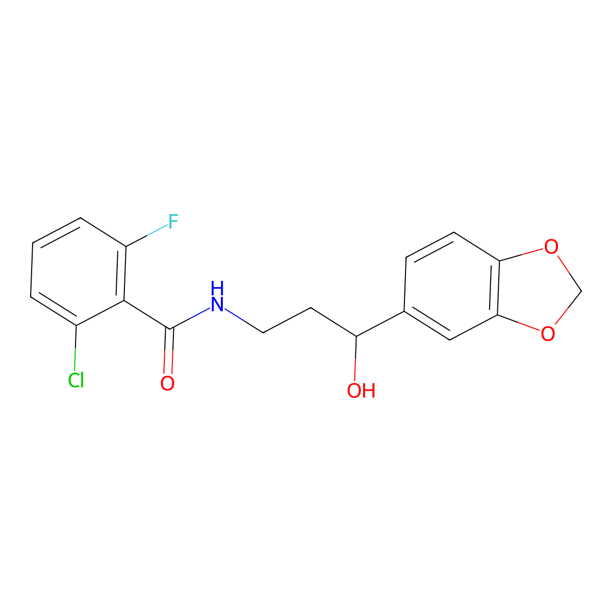 N-(3-(benzo[d][1,3]dioxol-5-yl)-3-hydroxypropyl)-2-chloro-6-fluorobenzamide molecular structure, CAS 1421442-96-7