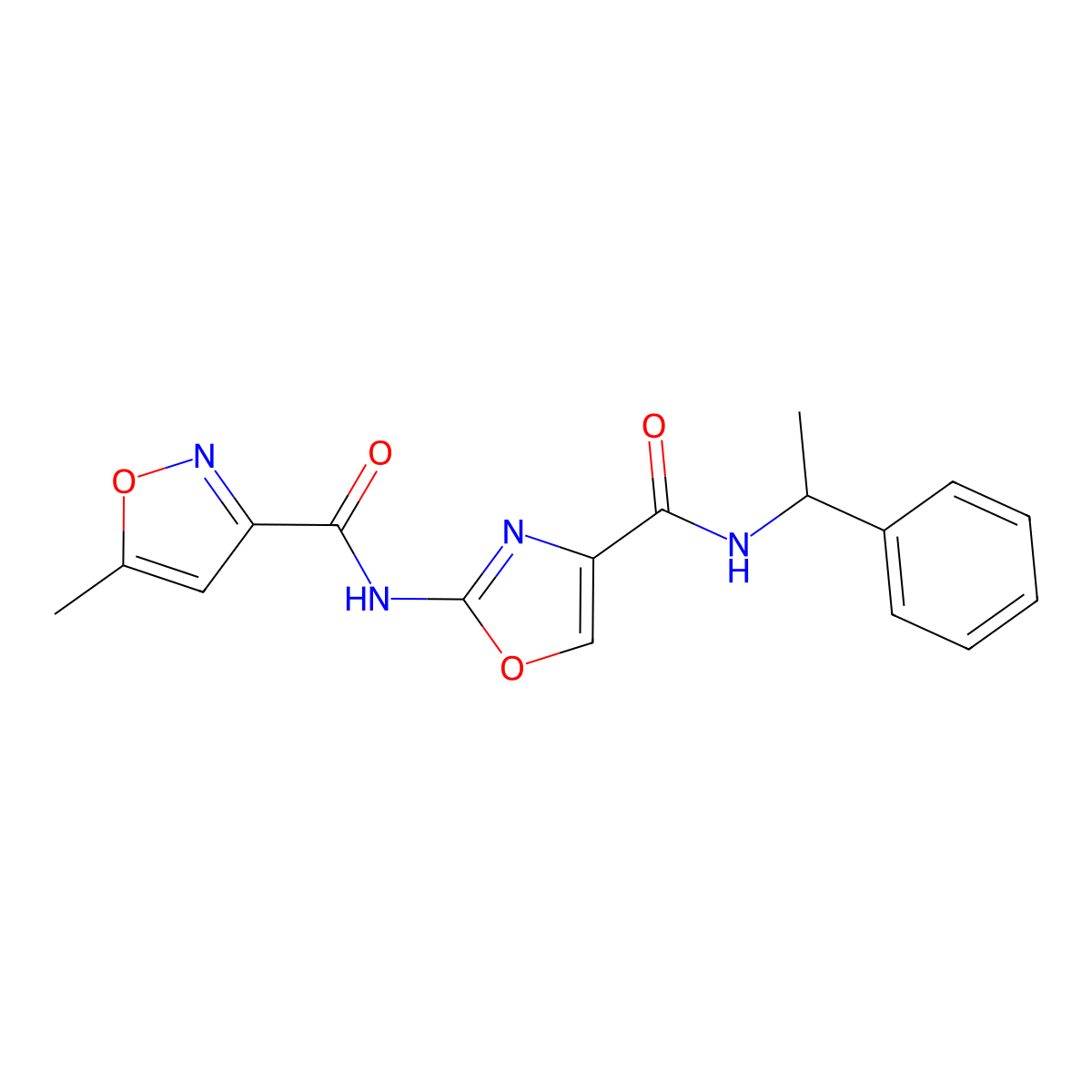 5-methyl-N-(4-((1-phenylethyl)carbamoyl)oxazol-2-yl)isoxazole-3-carboxamide molecular structure, CAS 1421442-97-8
