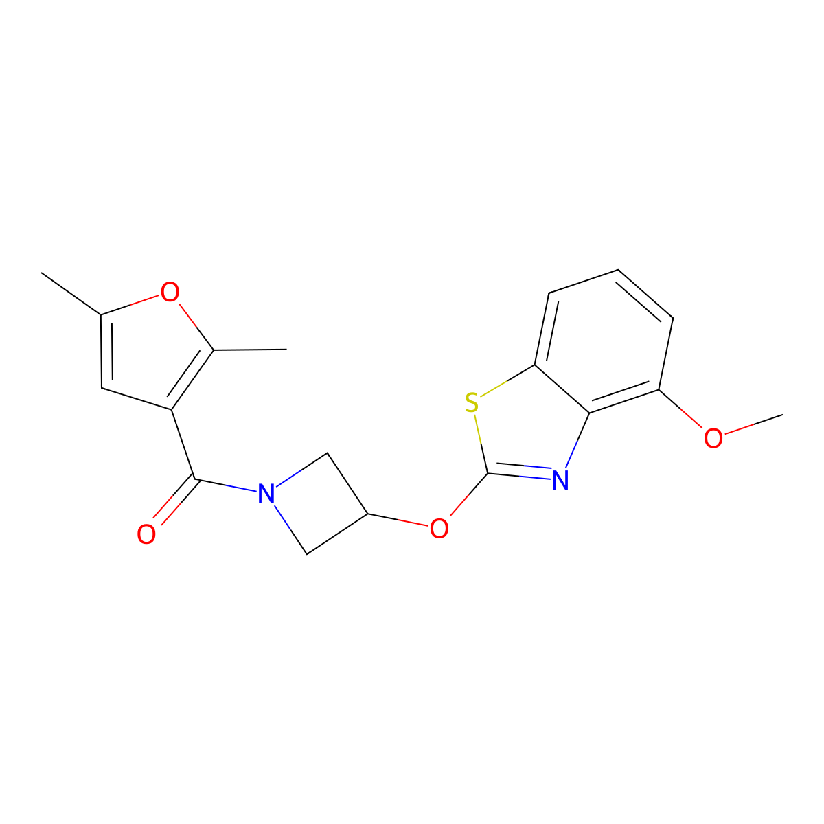 (2,5-Dimethylfuran-3-yl)(3-((4-methoxybenzo[d]thiazol-2-yl)oxy)azetidin-1-yl)methanone molecular structure, CAS 1421443-00-6