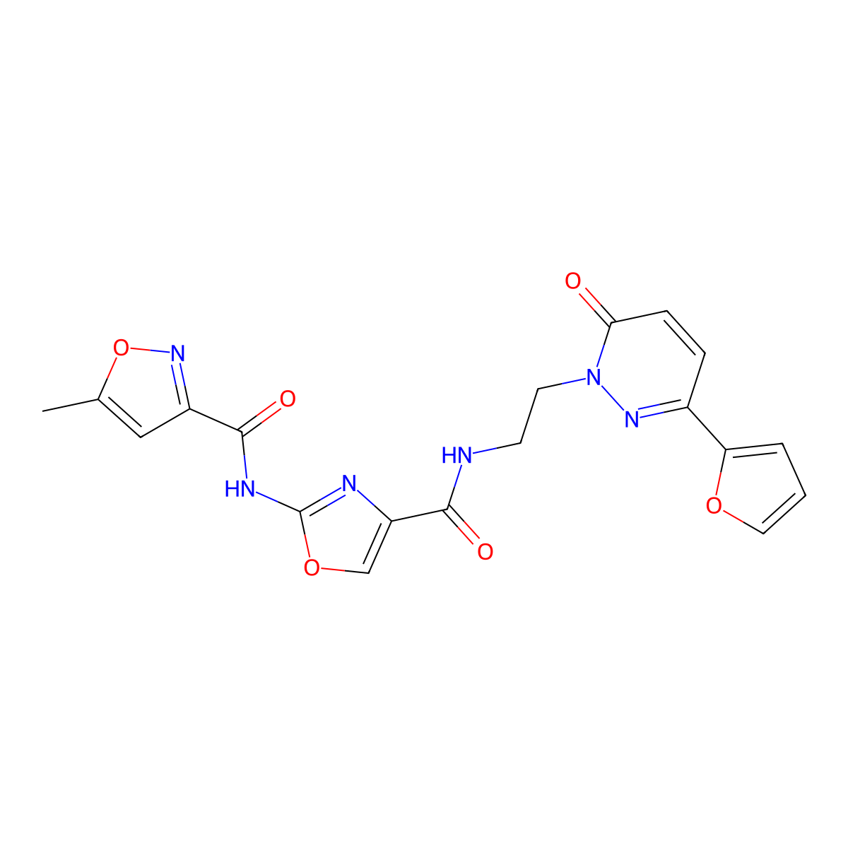 N-(4-((2-(3-(furan-2-yl)-6-oxopyridazin-1(6H)-yl)ethyl)carbamoyl)oxazol-2-yl)-5-methylisoxazole-3-carboxamide molecular structure, CAS 1421443-05-1