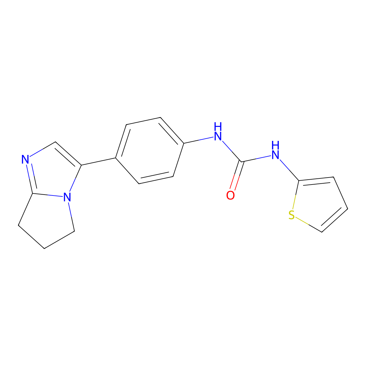 1-(4-(6,7-dihydro-5H-pyrrolo[1,2-a]imidazol-3-yl)phenyl)-3-(thiophen-2-yl)urea molecular structure, CAS 1421443-11-9