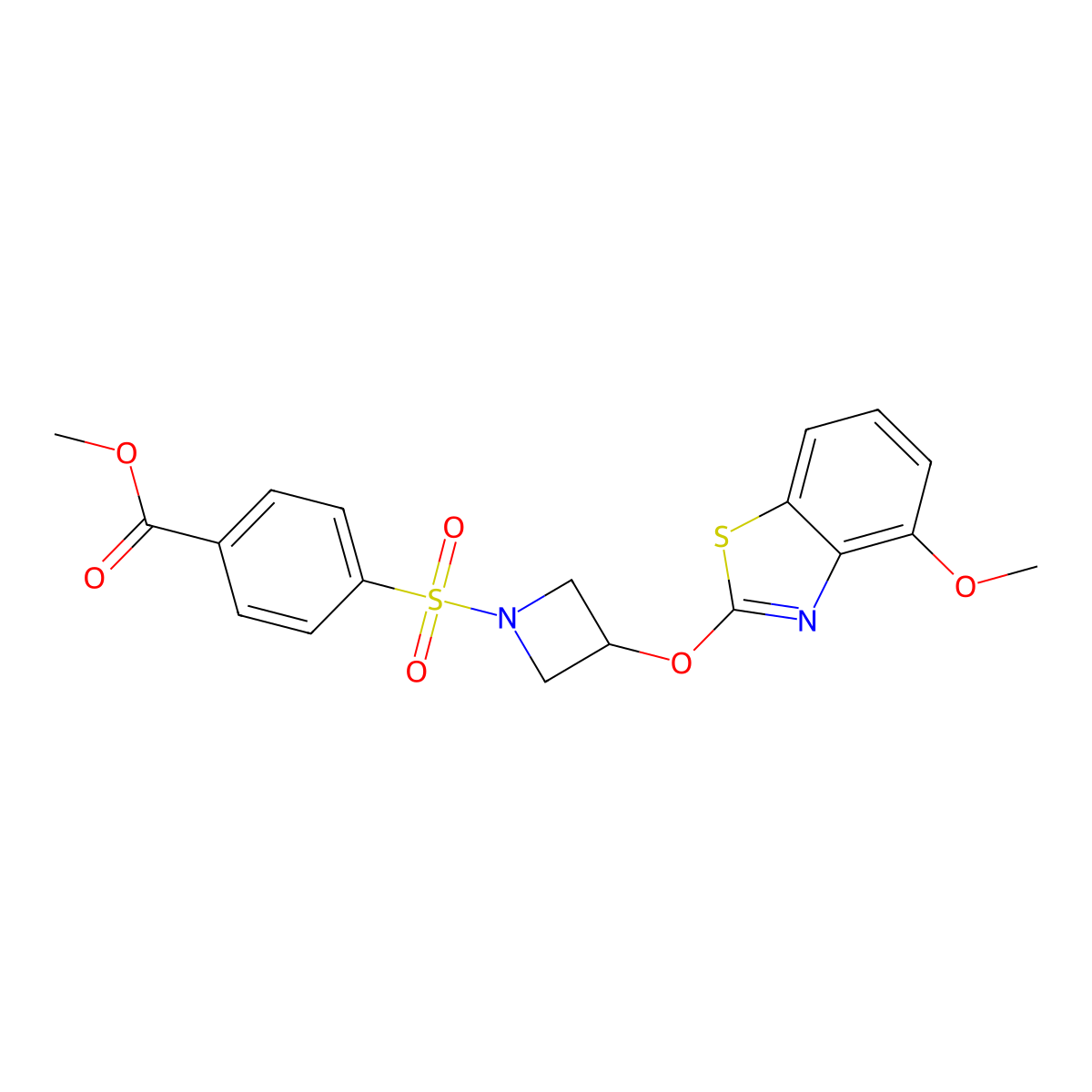 Methyl 4-((3-((4-methoxybenzo[d]thiazol-2-yl)oxy)azetidin-1-yl)sulfonyl)benzoate molecular structure, CAS 1421443-12-0