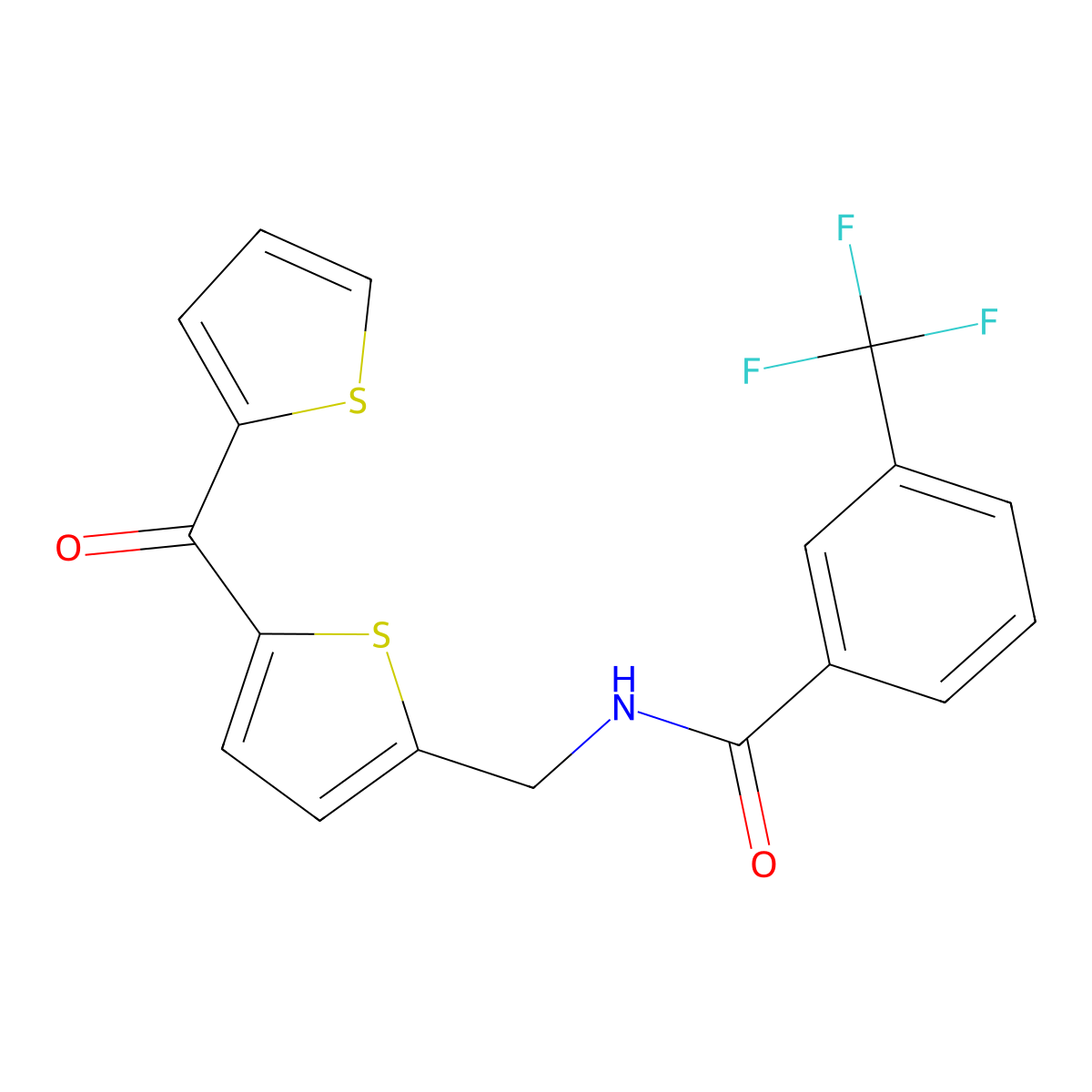 N-((5-(thiophene-2-carbonyl)thiophen-2-yl)methyl)-3-(trifluoromethyl)benzamide molecular structure, CAS 1421443-15-3