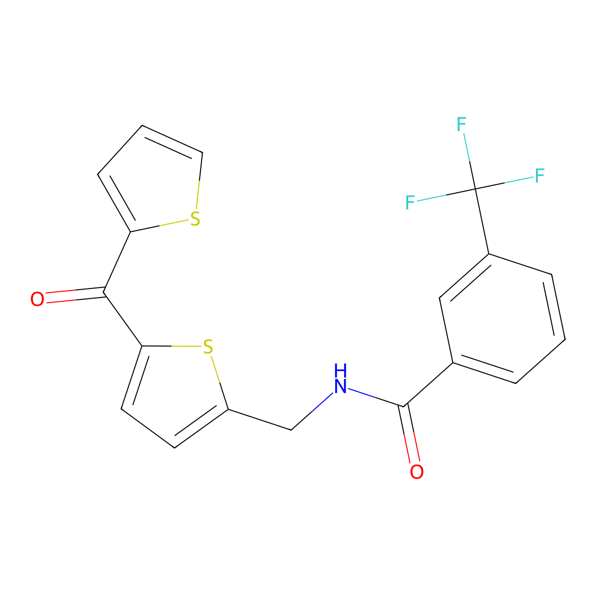 N-((5-(thiophene-2-carbonyl)thiophen-2-yl)methyl)-3-(trifluoromethyl)benzamide molecular structure, CAS 1421443-15-3