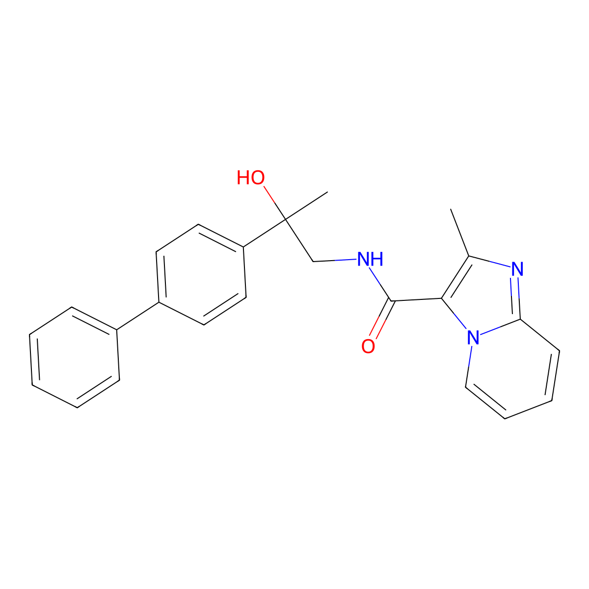 N-(2-([1,1'-biphenyl]-4-yl)-2-hydroxypropyl)-2-methylimidazo[1,2-a]pyridine-3-carboxamide molecular structure, CAS 1421443-18-6