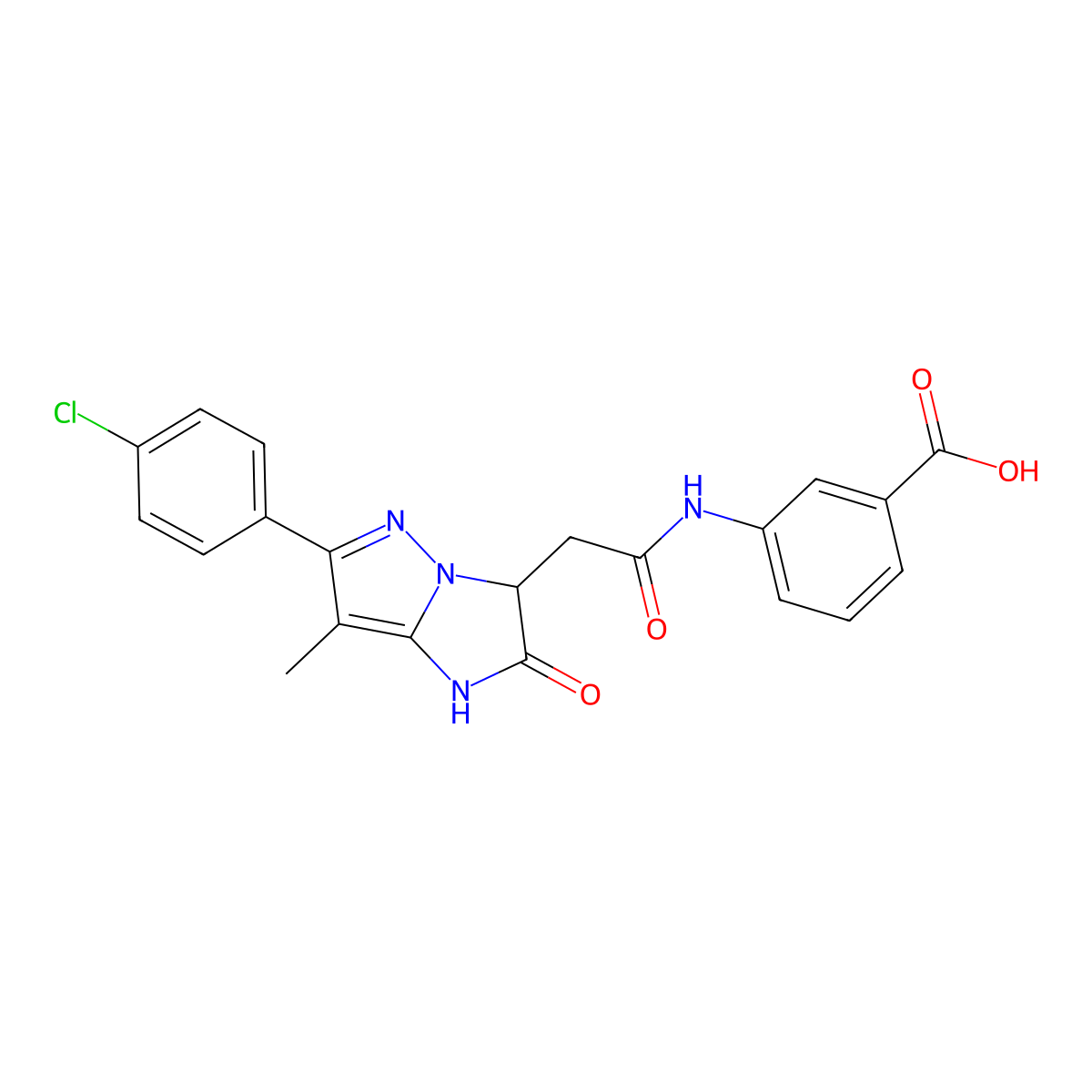 3-(2-(6-(4-chlorophenyl)-7-methyl-2-oxo-2,3-dihydro-1H-imidazo[1,2-b]pyrazol-3-yl)acetamido)benzoic acid molecular structure, CAS 1421443-20-0
