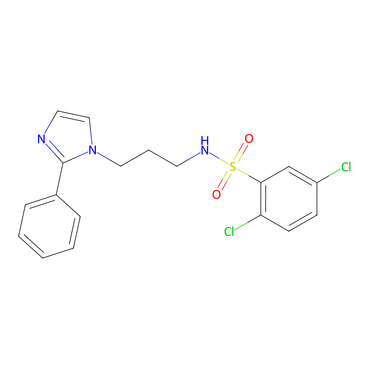 2,5-dichloro-N-(3-(2-phenyl-1H-imidazol-1-yl)propyl)benzenesulfonamide molecular structure, CAS 1421443-21-1