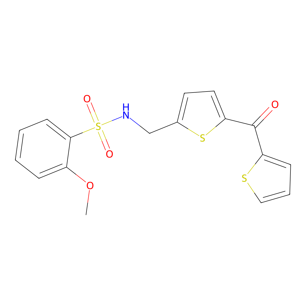 2-methoxy-N-((5-(thiophene-2-carbonyl)thiophen-2-yl)methyl)benzenesulfonamide molecular structure, CAS 1421443-23-3