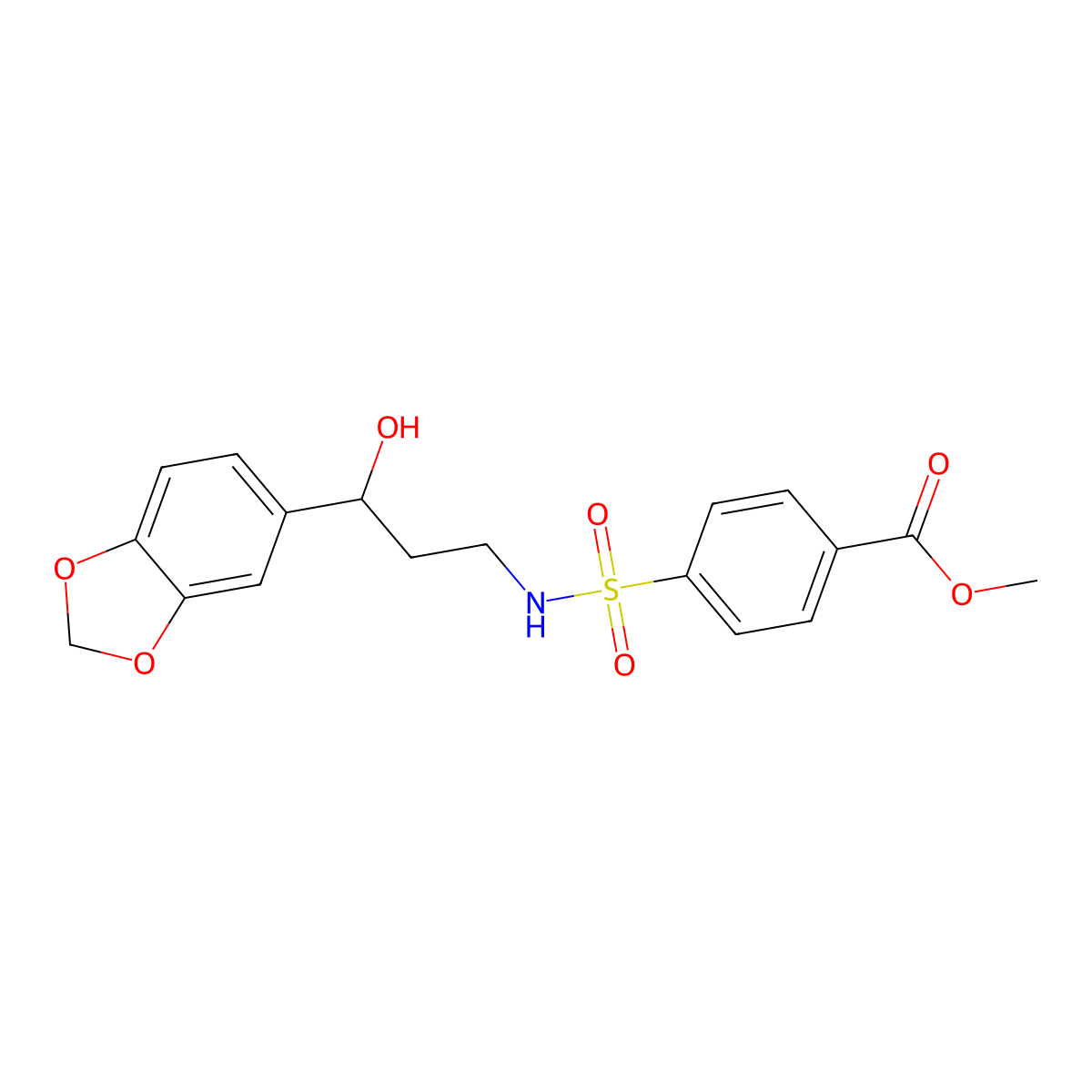 methyl 4-(N-(3-(benzo[d][1,3]dioxol-5-yl)-3-hydroxypropyl)sulfamoyl)benzoate molecular structure, CAS 1421443-25-5
