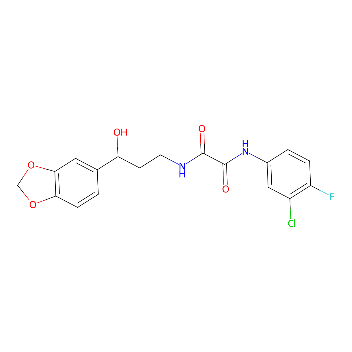 N1-(3-(benzo[d][1,3]dioxol-5-yl)-3-hydroxypropyl)-N2-(3-chloro-4-fluorophenyl)oxalamide molecular structure, CAS 1421443-32-4