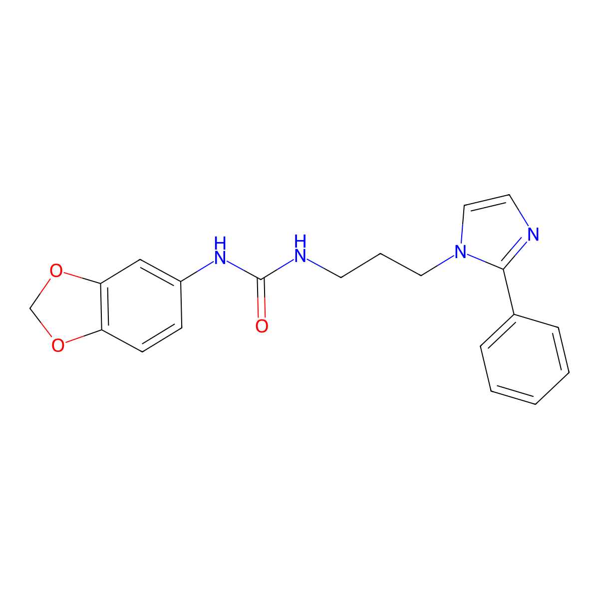 1-(benzo[d][1,3]dioxol-5-yl)-3-(3-(2-phenyl-1H-imidazol-1-yl)propyl)urea molecular structure, CAS 1421443-38-0