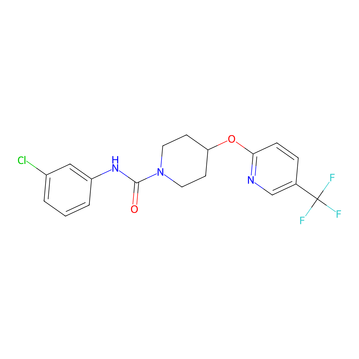 N-(3-chlorophenyl)-4-((5-(trifluoromethyl)pyridin-2-yl)oxy)piperidine-1-carboxamide molecular structure, CAS 1421443-39-1