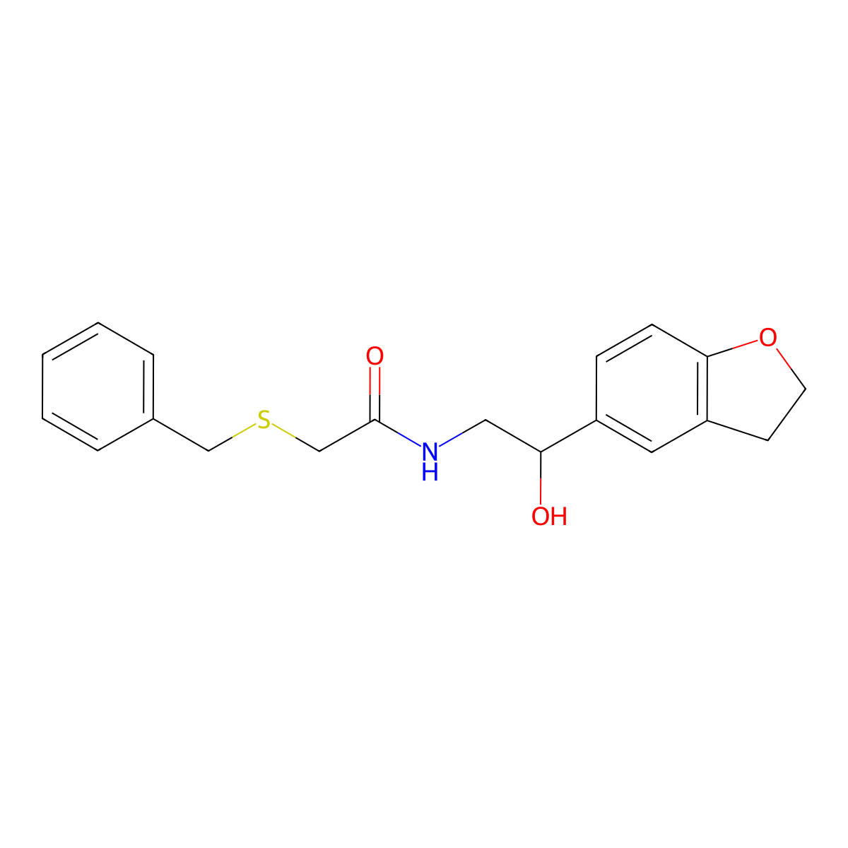 2-(benzylthio)-N-(2-(2,3-dihydrobenzofuran-5-yl)-2-hydroxyethyl)acetamide molecular structure, CAS 1421443-52-8