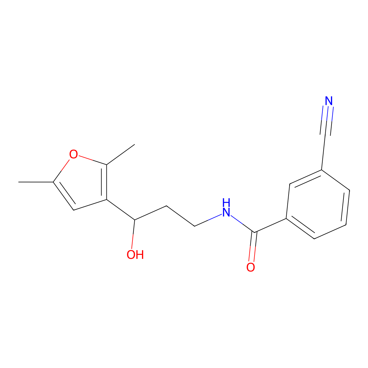 3-Cyano-N-[3-(2,5-dimethylfuran-3-YL)-3-hydroxypropyl]benzamide molecular structure, CAS 1421443-53-9