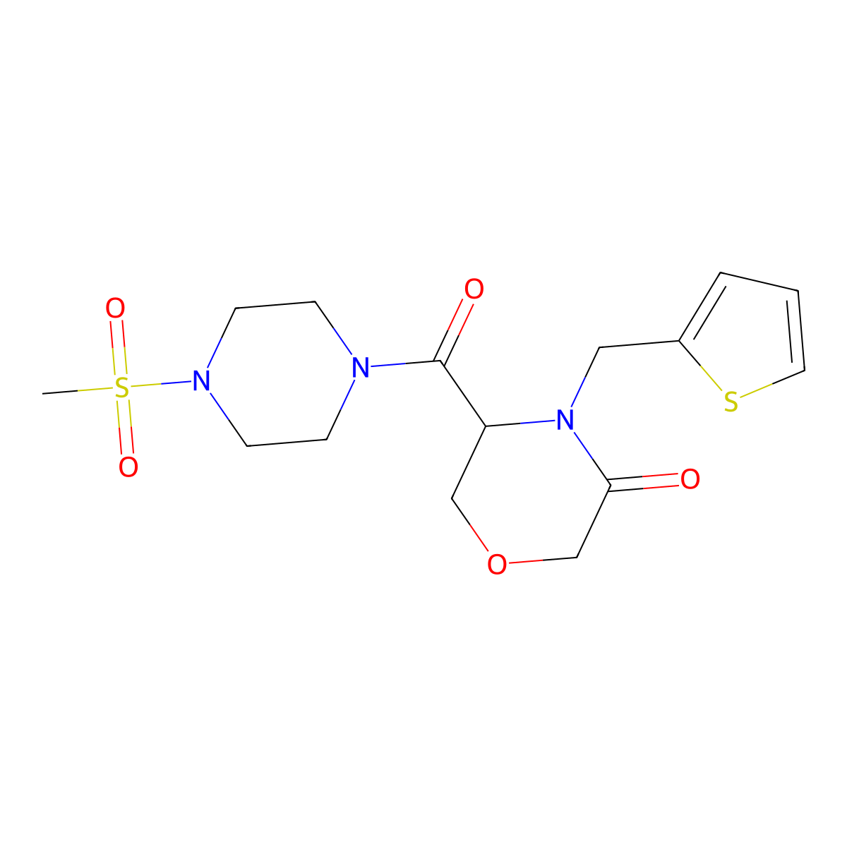 5-(4-(Methylsulfonyl)piperazine-1-carbonyl)-4-(thiophen-2-ylmethyl)morpholin-3-one molecular structure, CAS 1421443-59-5