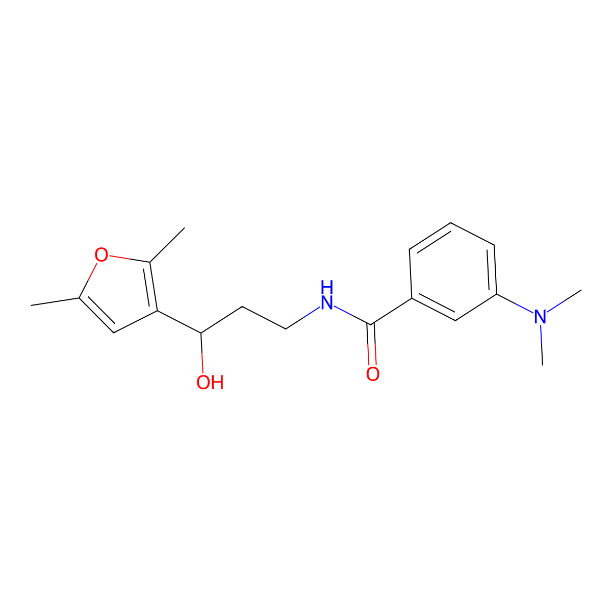 3-(Dimethylamino)-N-[3-(2,5-dimethylfuran-3-YL)-3-hydroxypropyl]benzamide molecular structure, CAS 1421443-63-1