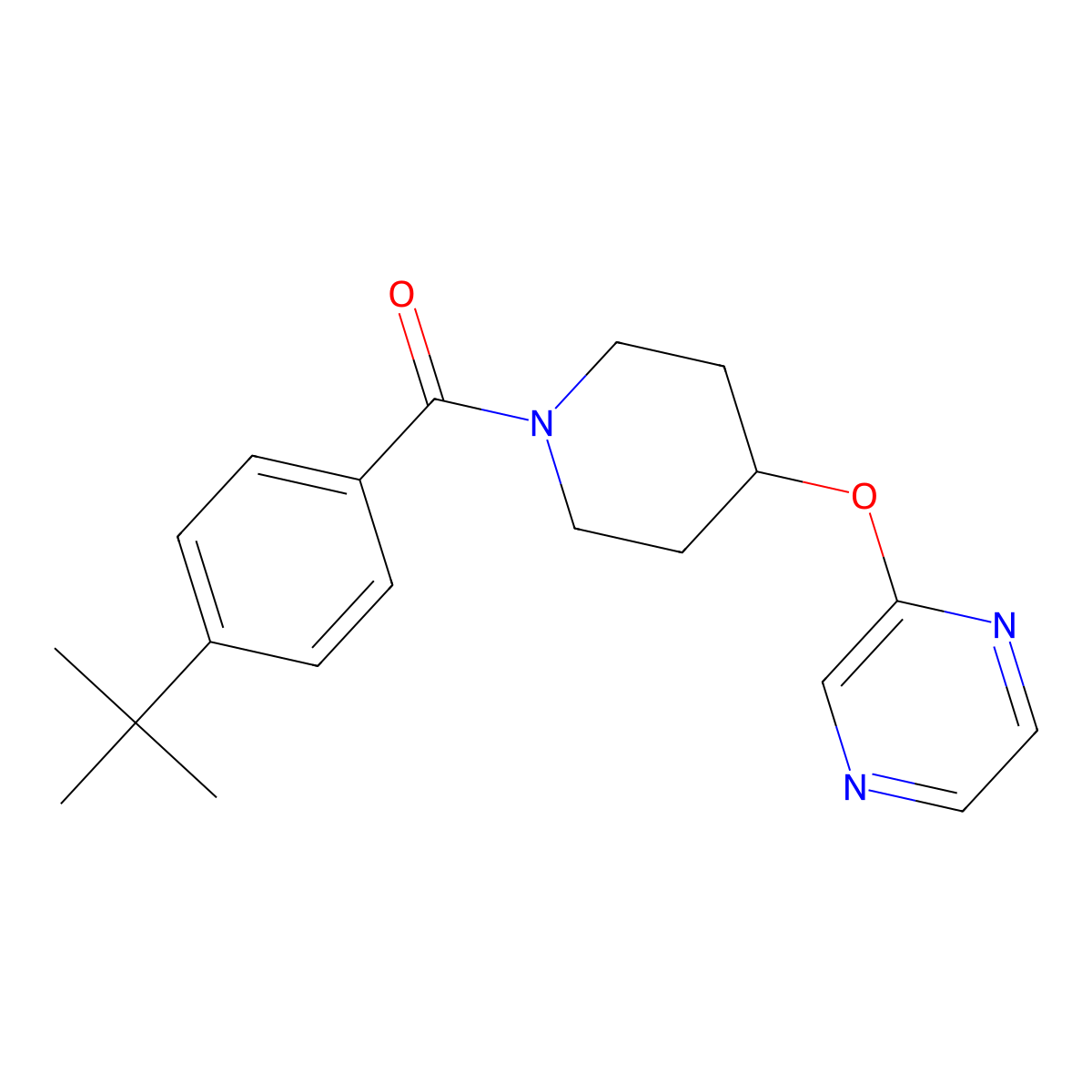 (4-(Tert-butyl)phenyl)(4-(pyrazin-2-yloxy)piperidin-1-yl)methanone molecular structure, CAS 1421443-64-2